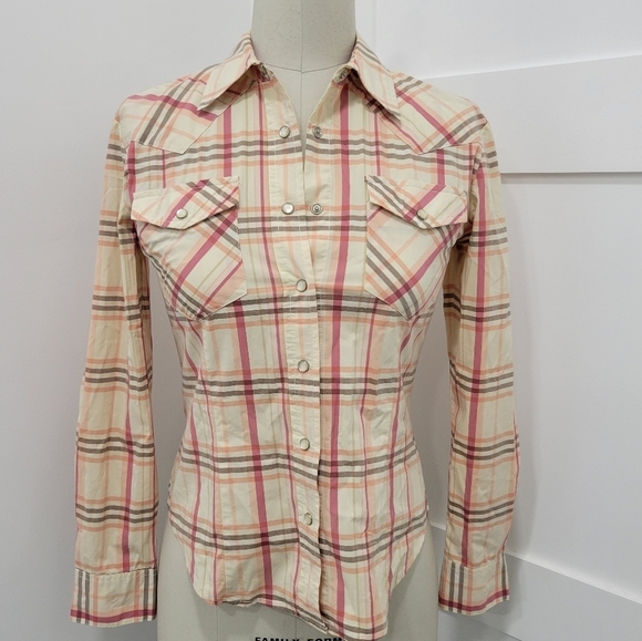 The Limited Tops - The Limited Stretch Western Plaid Long Sleeves Shirt Size XS